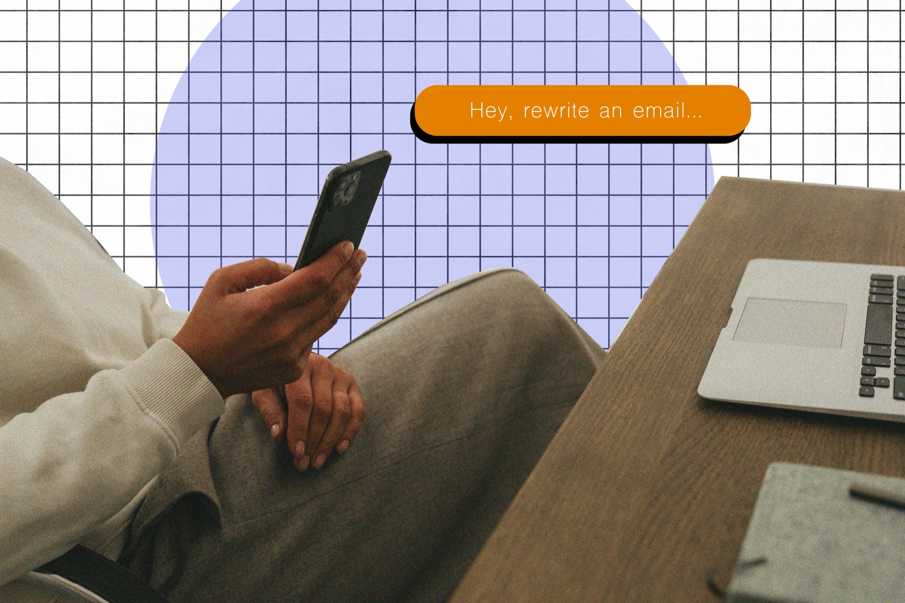 A person using an AI writing prompt on a phone