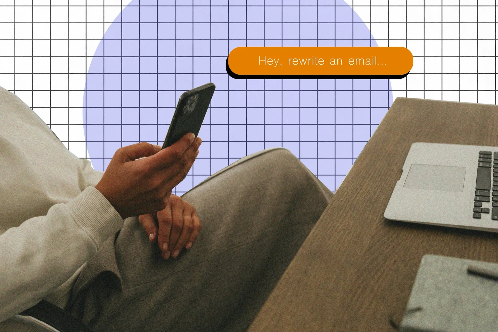 A person using an AI writing prompt on a phone